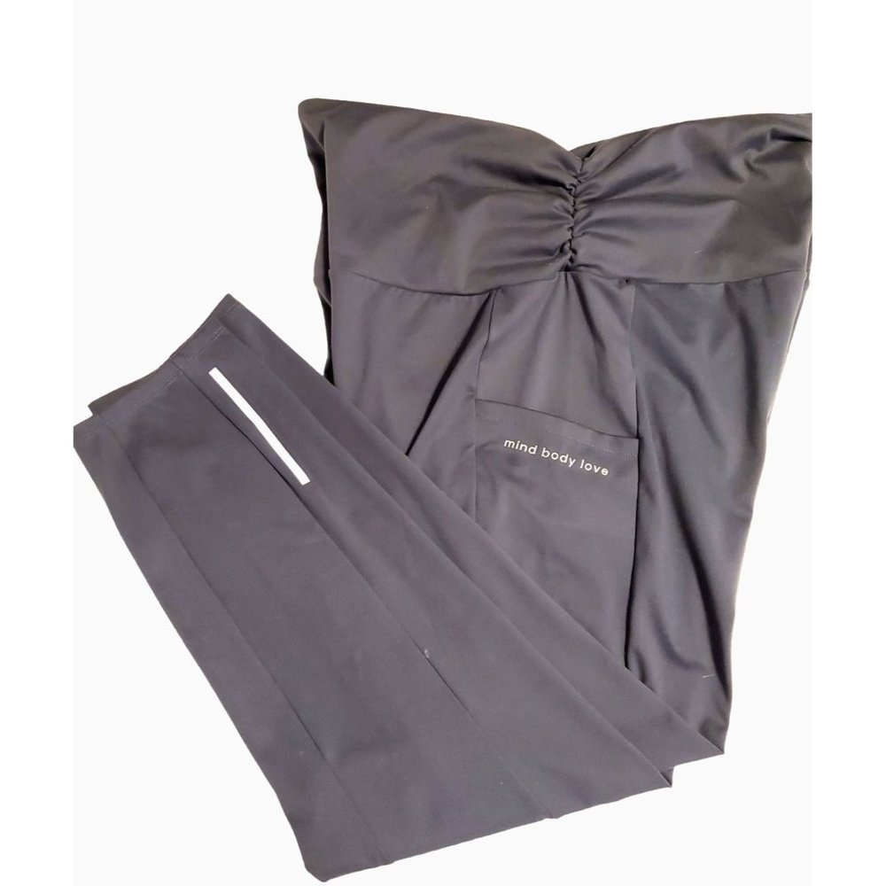 Peace Love World Slate Grey Ruched High Waist 7/8 Athletic Leggings Women's XL